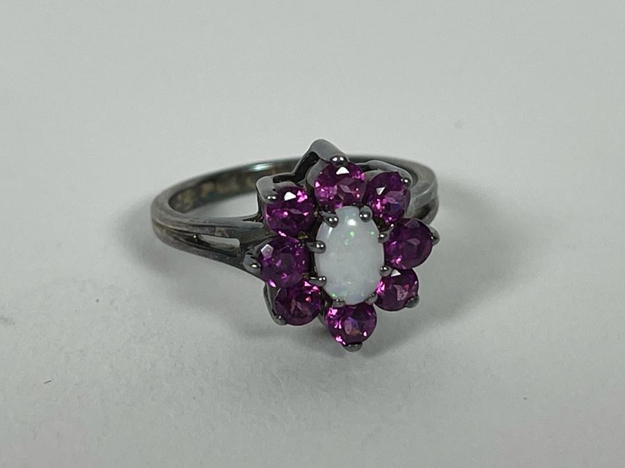 Sterling Silver Opal Garnet Ring Size 6.25 2.9g [Photo 10]