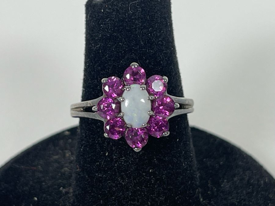 Sterling Silver Opal Garnet Ring Size 6.25 2.9g [Photo 1]