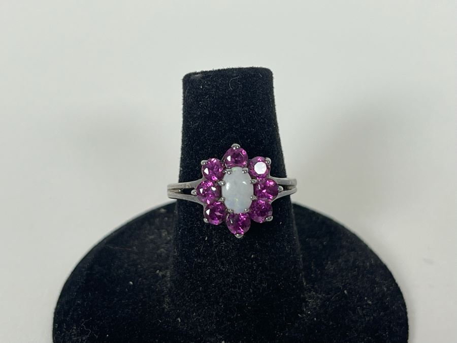 Sterling Silver Opal Garnet Ring Size 6.25 2.9g [Photo 7]