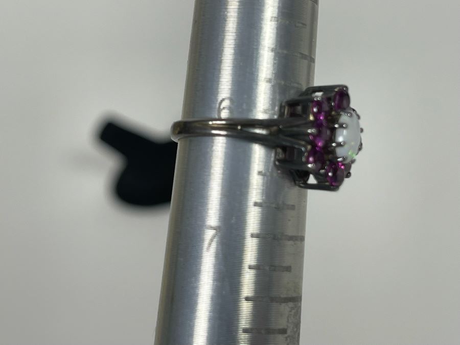 Sterling Silver Opal Garnet Ring Size 6.25 2.9g [Photo 13]