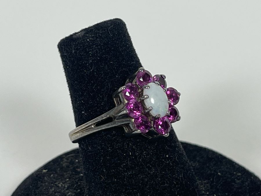 Sterling Silver Opal Garnet Ring Size 6.25 2.9g [Photo 4]
