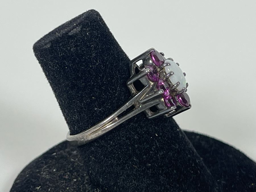 Sterling Silver Opal Garnet Ring Size 6.25 2.9g [Photo 5]