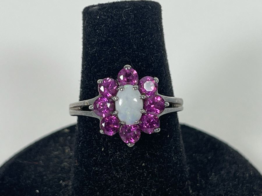Sterling Silver Opal Garnet Ring Size 6.25 2.9g [Photo 2]