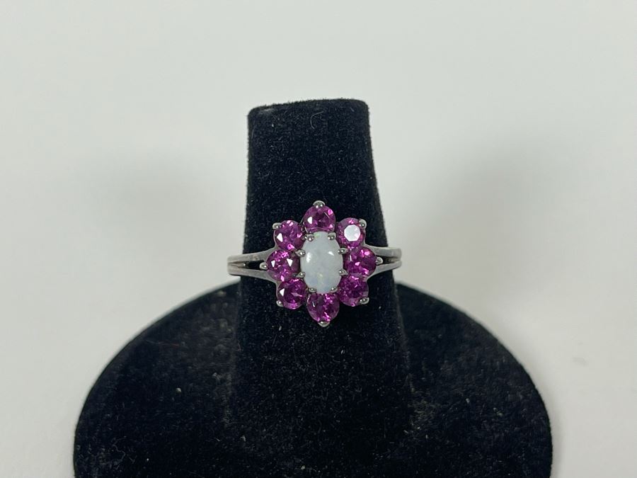 Sterling Silver Opal Garnet Ring Size 6.25 2.9g [Photo 8]