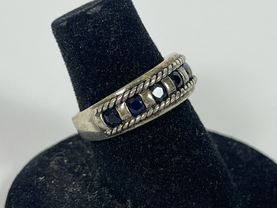 Sterling Silver Sapphire Ring Size 6.25 4.5g [Photo 4]