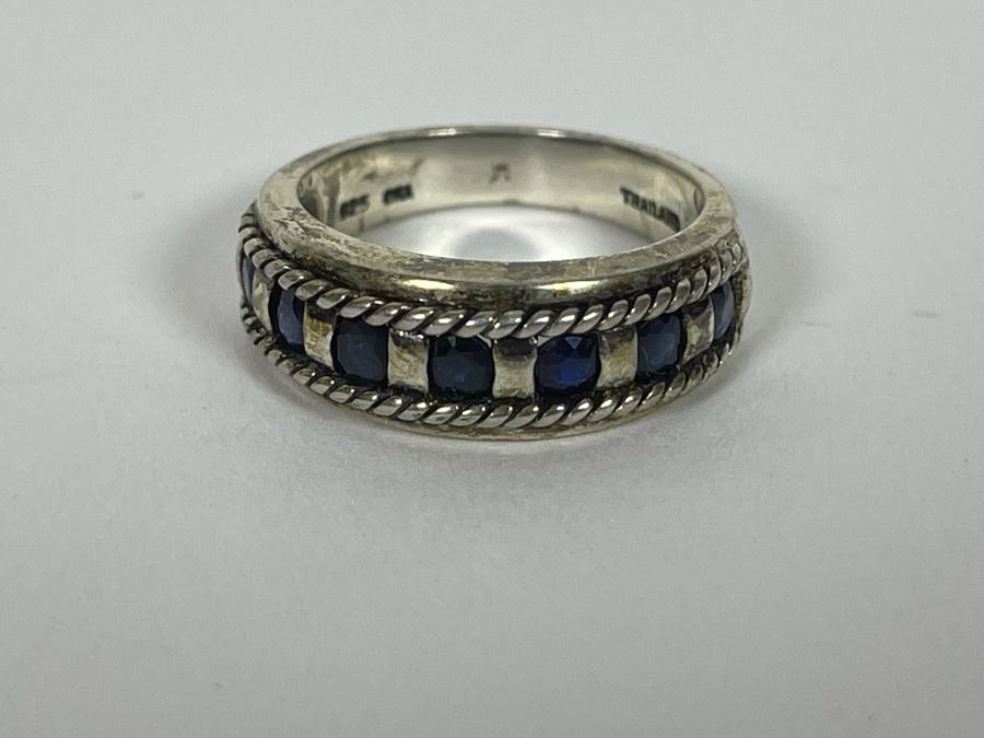 Sterling Silver Sapphire Ring Size 6.25 4.5g [Photo 8]