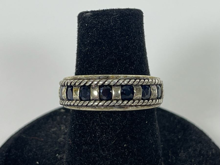 Sterling Silver Sapphire Ring Size 6.25 4.5g [Photo 2]