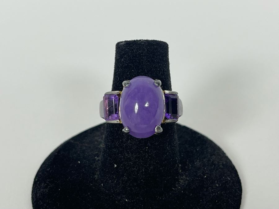 Sterling Silver Dyed Jade Amethyst Ring Size 6.25 5.4g [Photo 4]