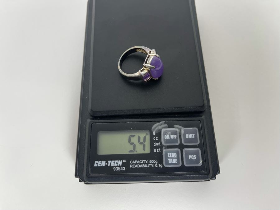 Sterling Silver Dyed Jade Amethyst Ring Size 6.25 5.4g [Photo 8]