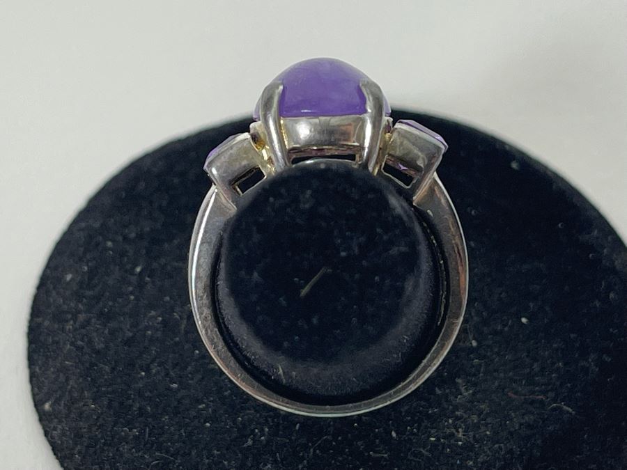 Sterling Silver Dyed Jade Amethyst Ring Size 6.25 5.4g [Photo 5]