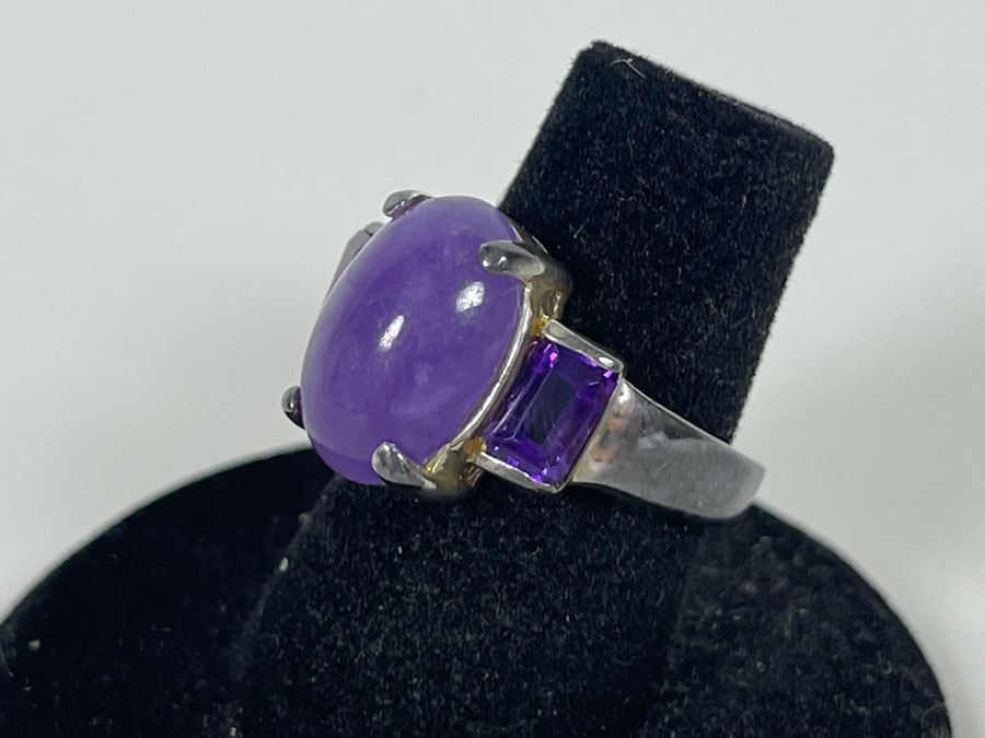 Sterling Silver Dyed Jade Amethyst Ring Size 6.25 5.4g [Photo 3]