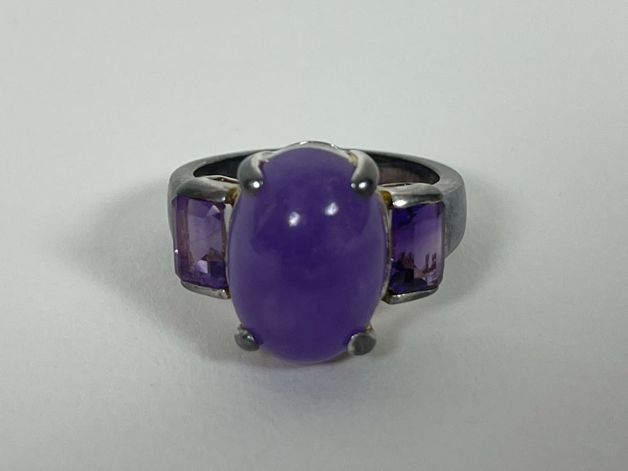 Sterling Silver Dyed Jade Amethyst Ring Size 6.25 5.4g [Photo 6]