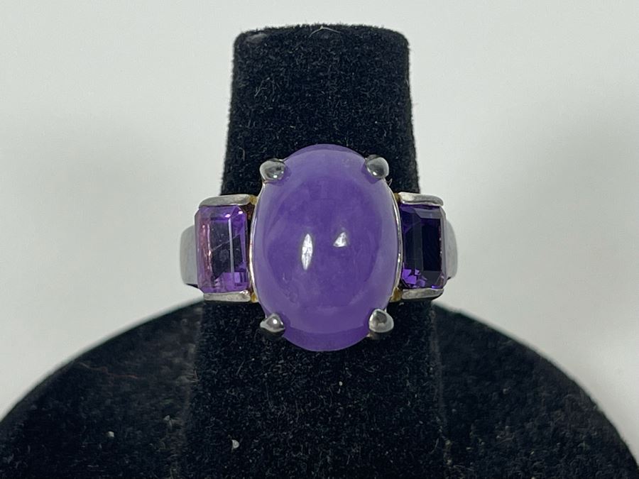 Sterling Silver Dyed Jade Amethyst Ring Size 6.25 5.4g
