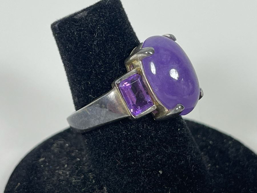Sterling Silver Dyed Jade Amethyst Ring Size 6.25 5.4g [Photo 2]