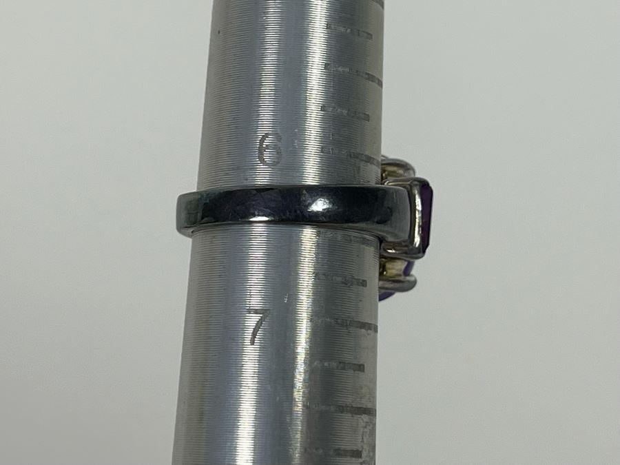 Sterling Silver Dyed Jade Amethyst Ring Size 6.25 5.4g [Photo 7]