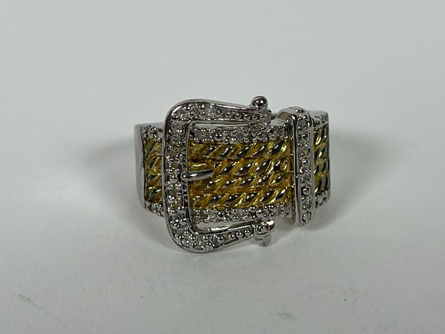Sterling Silver Diamond Ring Size 7.25 6.5g [Photo 10]