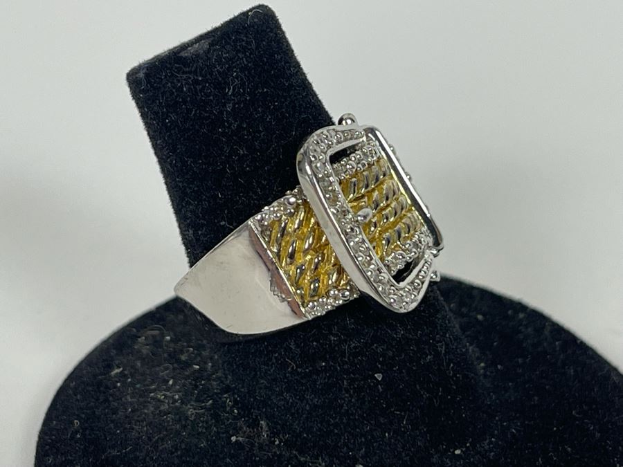 Sterling Silver Diamond Ring Size 7.25 6.5g [Photo 7]