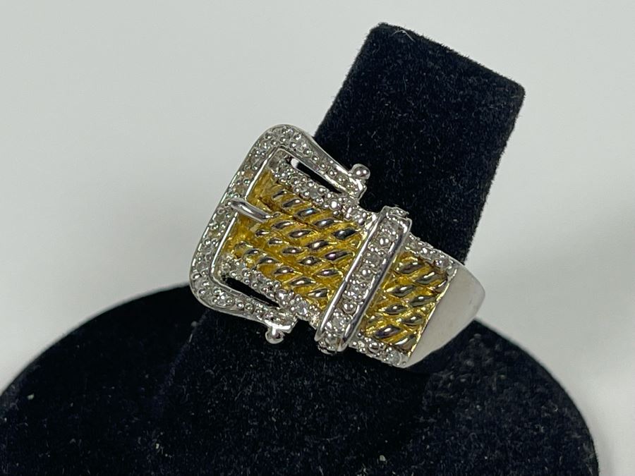 Sterling Silver Diamond Ring Size 7.25 6.5g [Photo 6]
