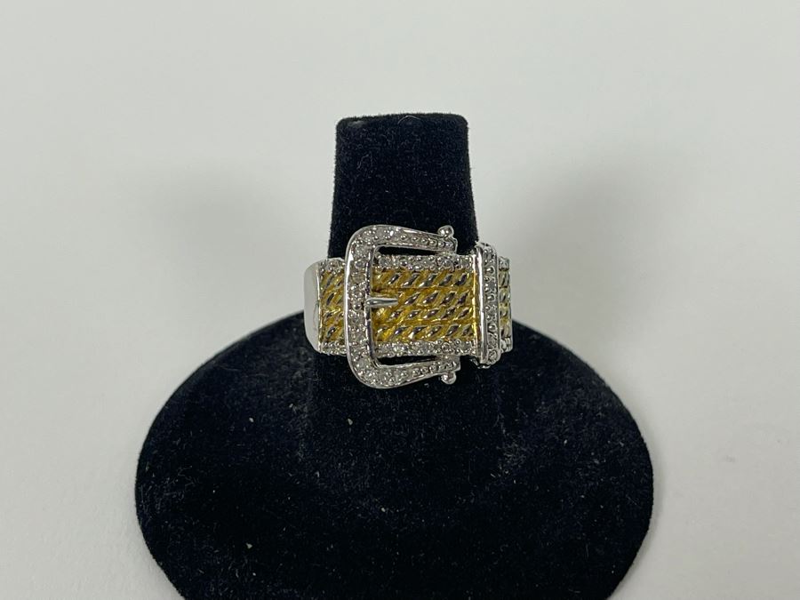 Sterling Silver Diamond Ring Size 7.25 6.5g [Photo 8]