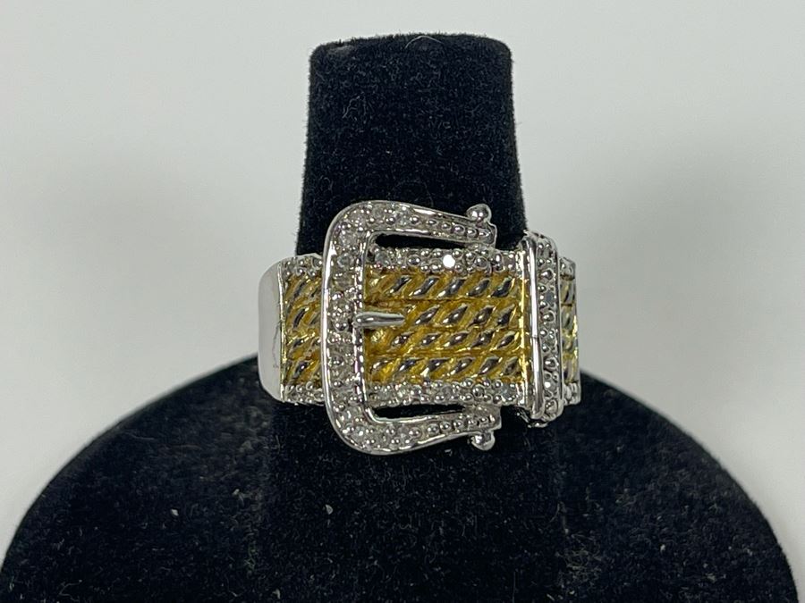 Sterling Silver Diamond Ring Size 7.25 6.5g [Photo 4]