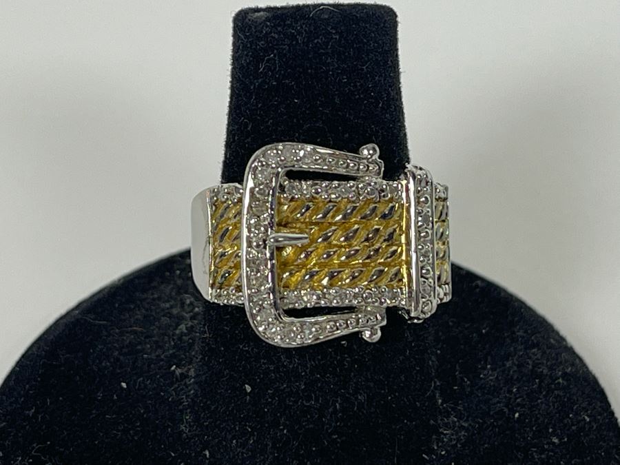 Sterling Silver Diamond Ring Size 7.25 6.5g [Photo 2]