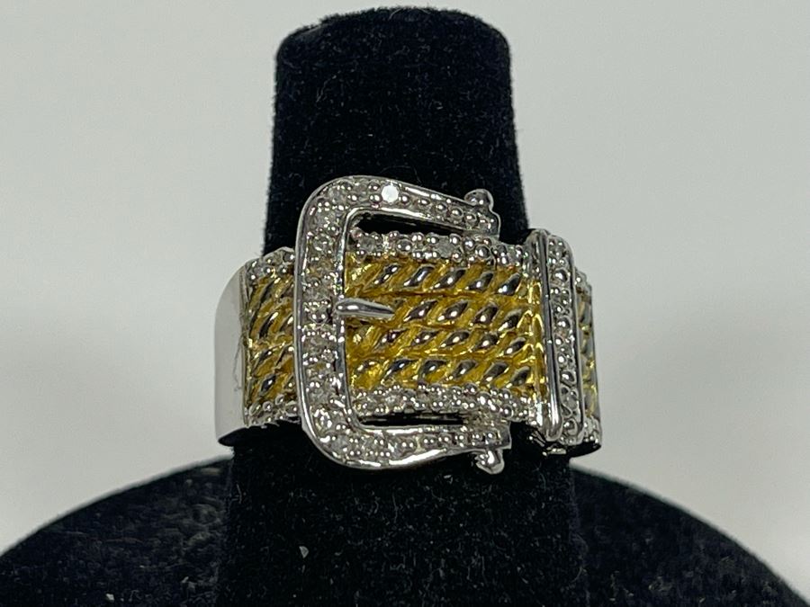 Sterling Silver Diamond Ring Size 7.25 6.5g [Photo 3]