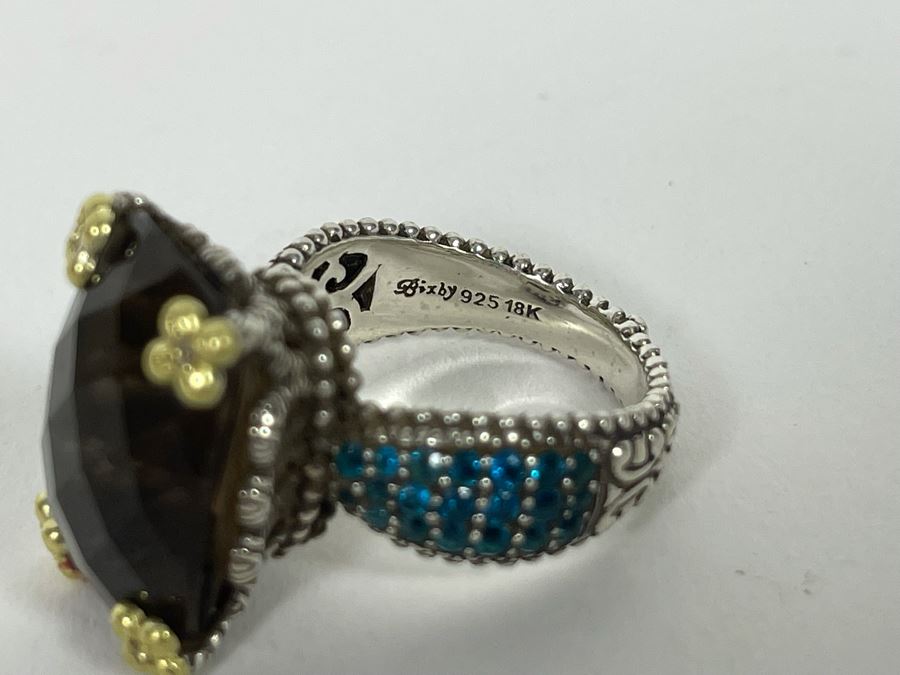 Sterling Silver And 18K Gold Smoky Quartz Apatite Ring By Barbara Bixby Size 8.25 12.6g [Photo 12]