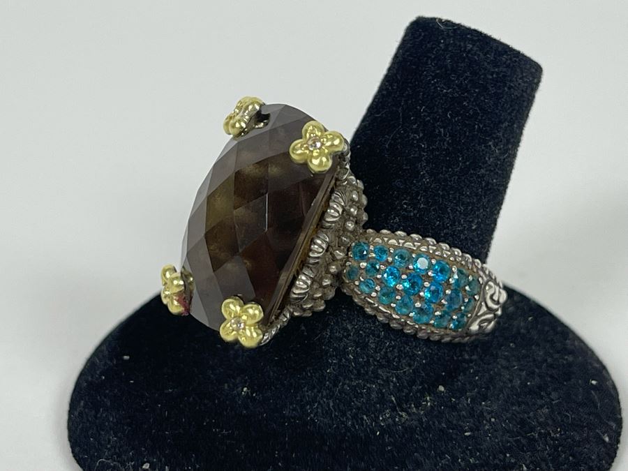 Sterling Silver And 18K Gold Smoky Quartz Apatite Ring By Barbara Bixby Size 8.25 12.6g [Photo 2]