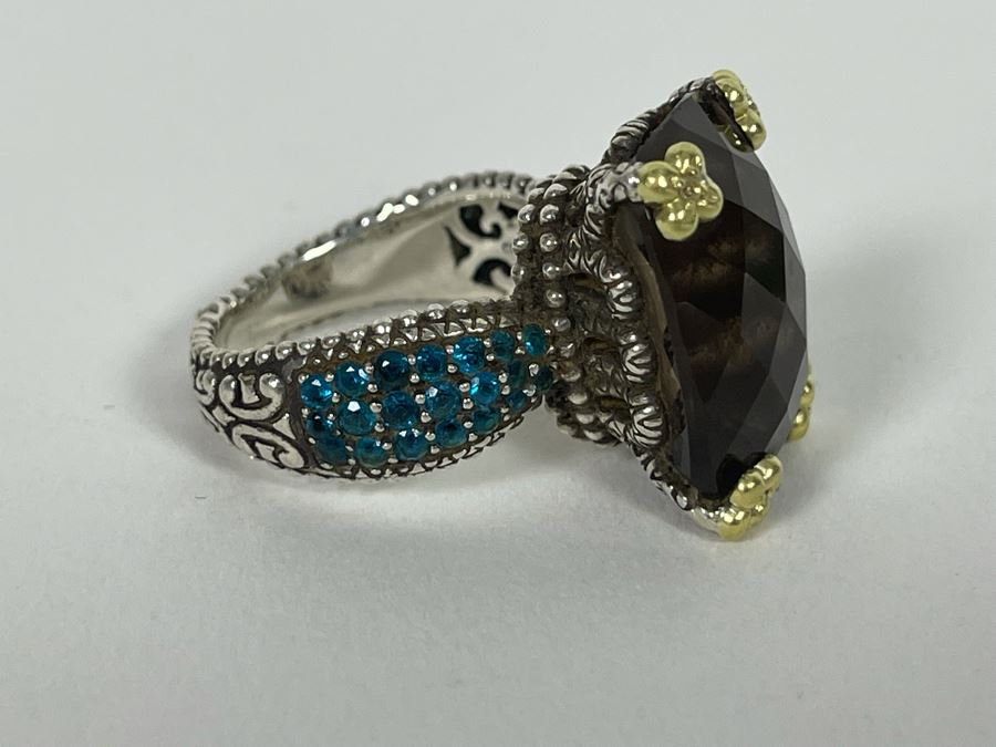 Sterling Silver And 18K Gold Smoky Quartz Apatite Ring By Barbara Bixby ...