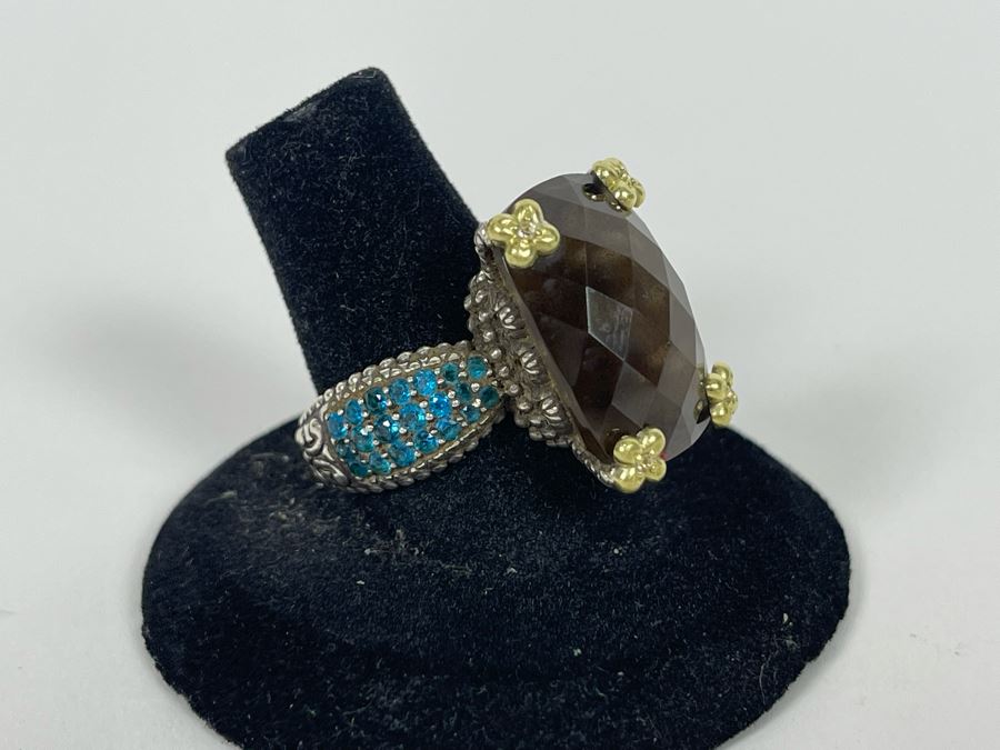 Sterling Silver And 18K Gold Smoky Quartz Apatite Ring By Barbara Bixby Size 8.25 12.6g [Photo 7]