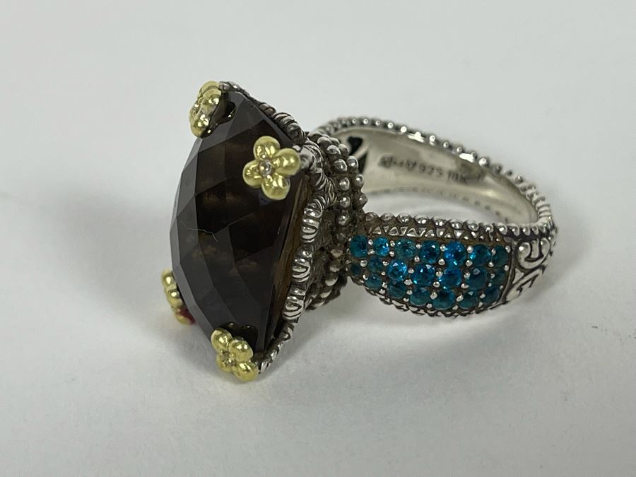 Sterling Silver And 18K Gold Smoky Quartz Apatite Ring By Barbara Bixby Size 8.25 12.6g [Photo 13]
