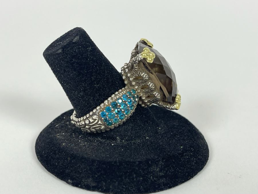 Sterling Silver And 18K Gold Smoky Quartz Apatite Ring By Barbara Bixby Size 8.25 12.6g [Photo 9]