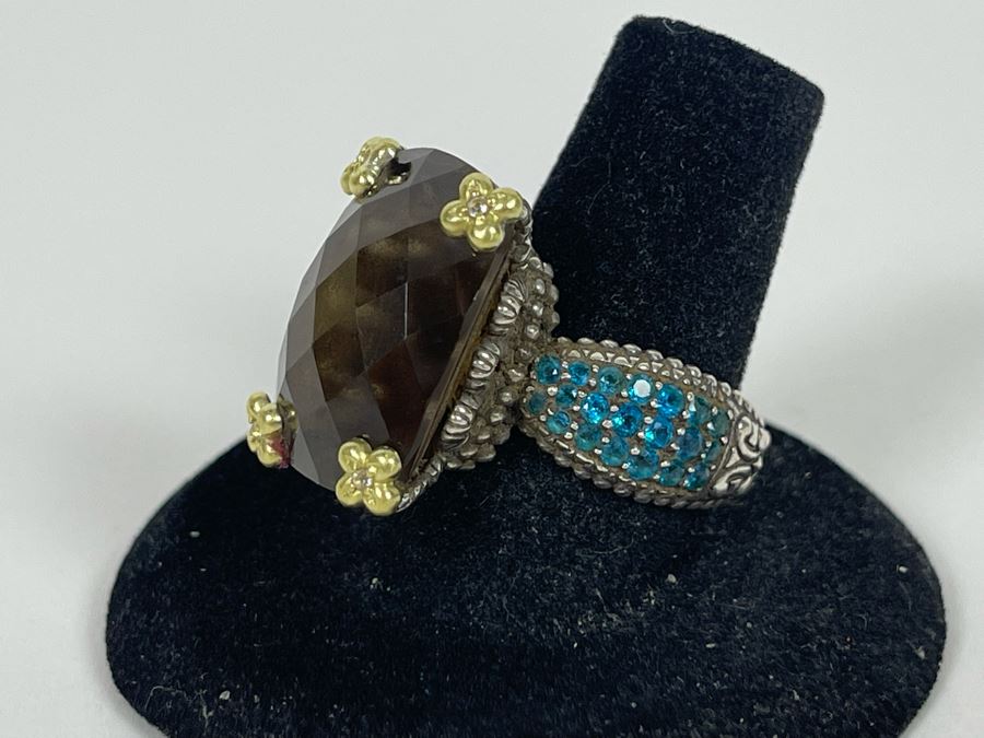 Sterling Silver And 18K Gold Smoky Quartz Apatite Ring By Barbara Bixby Size 8.25 12.6g [Photo 3]