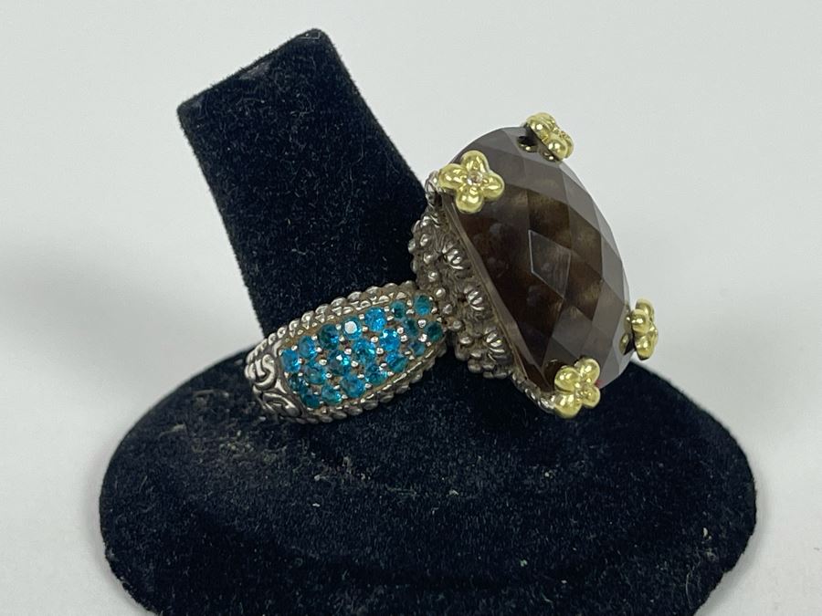 Sterling Silver And 18K Gold Smoky Quartz Apatite Ring By Barbara Bixby Size 8.25 12.6g [Photo 6]