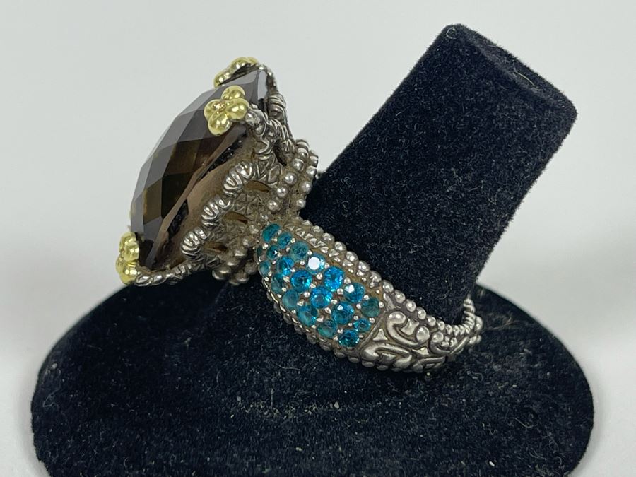Sterling Silver And 18K Gold Smoky Quartz Apatite Ring By Barbara Bixby Size 8.25 12.6g [Photo 4]