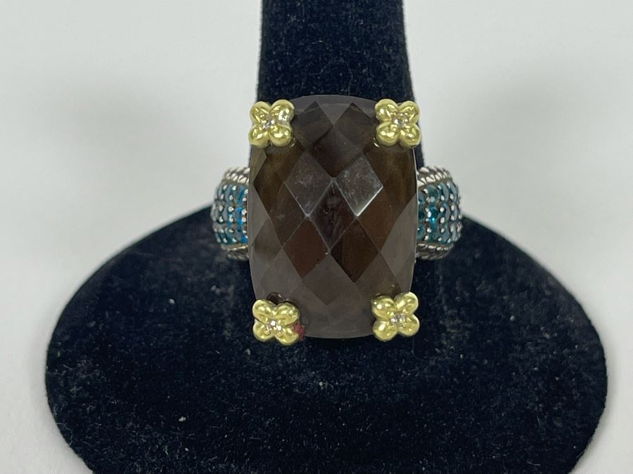 Sterling Silver And 18K Gold Smoky Quartz Apatite Ring By Barbara Bixby Size 8.25 12.6g [Photo 5]