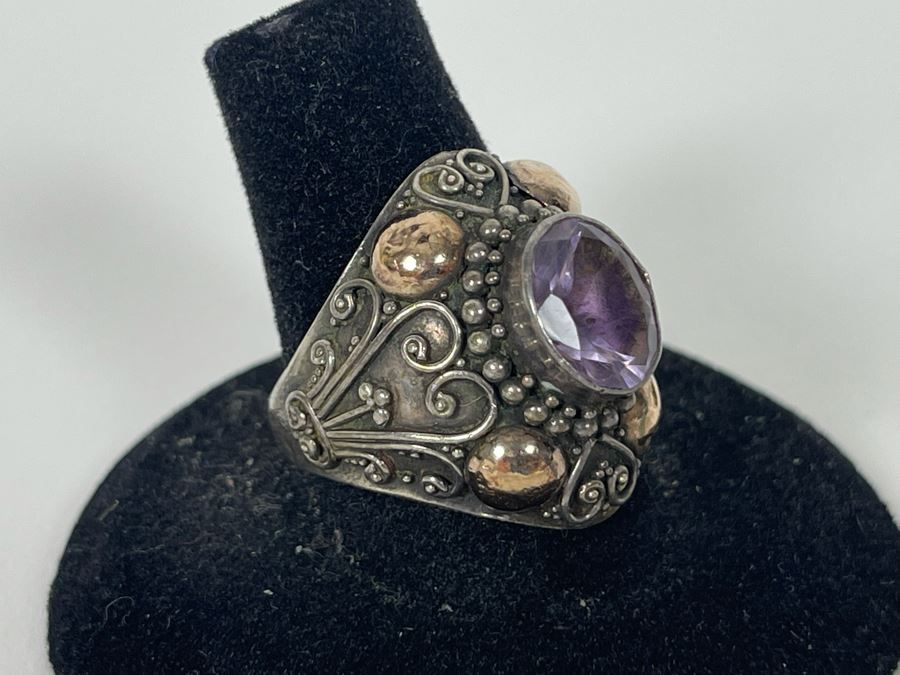 Sterling Silver Amethyst Ring Size 9 5.8g [Photo 2]
