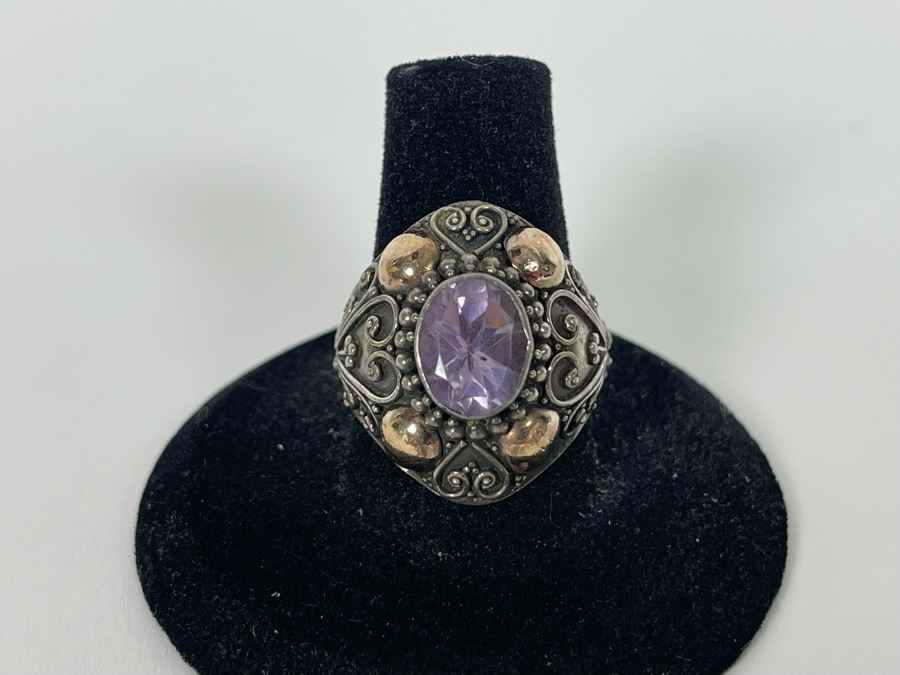 Sterling Silver Amethyst Ring Size 9 5.8g [Photo 7]