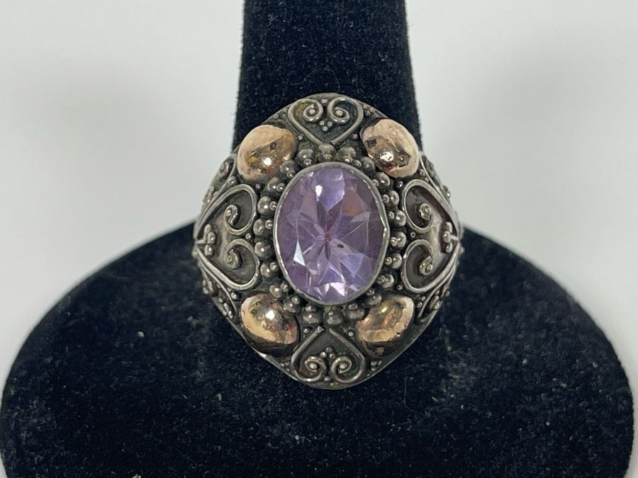 Sterling Silver Amethyst Ring Size 9 5.8g [Photo 1]