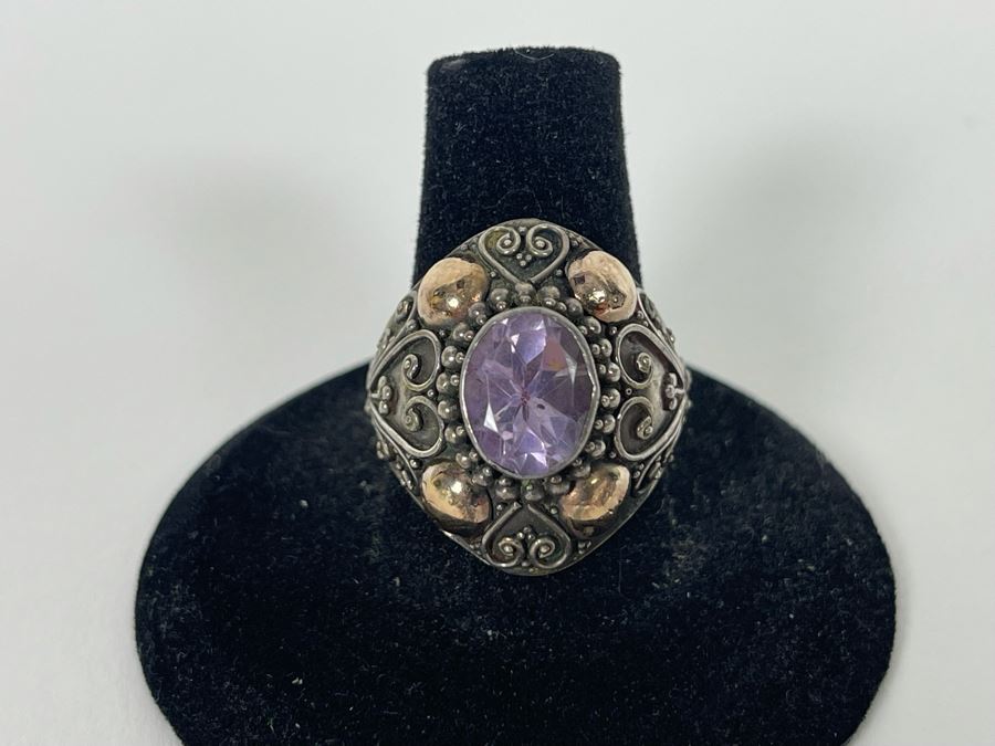 Sterling Silver Amethyst Ring Size 9 5.8g [Photo 6]