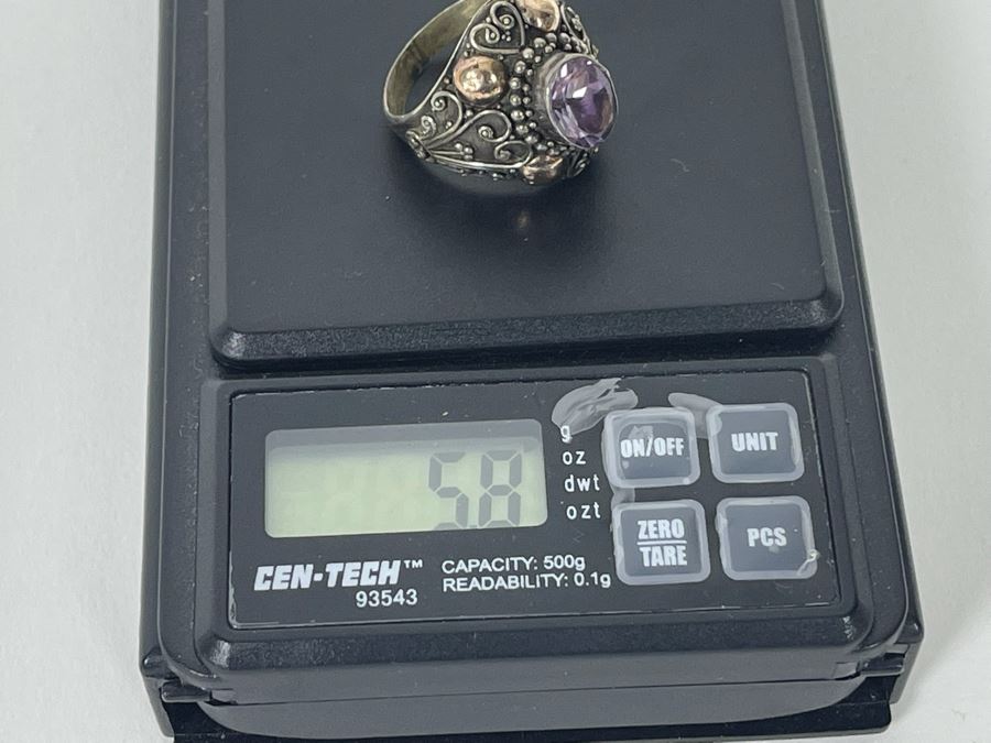 Sterling Silver Amethyst Ring Size 9 5.8g [Photo 12]