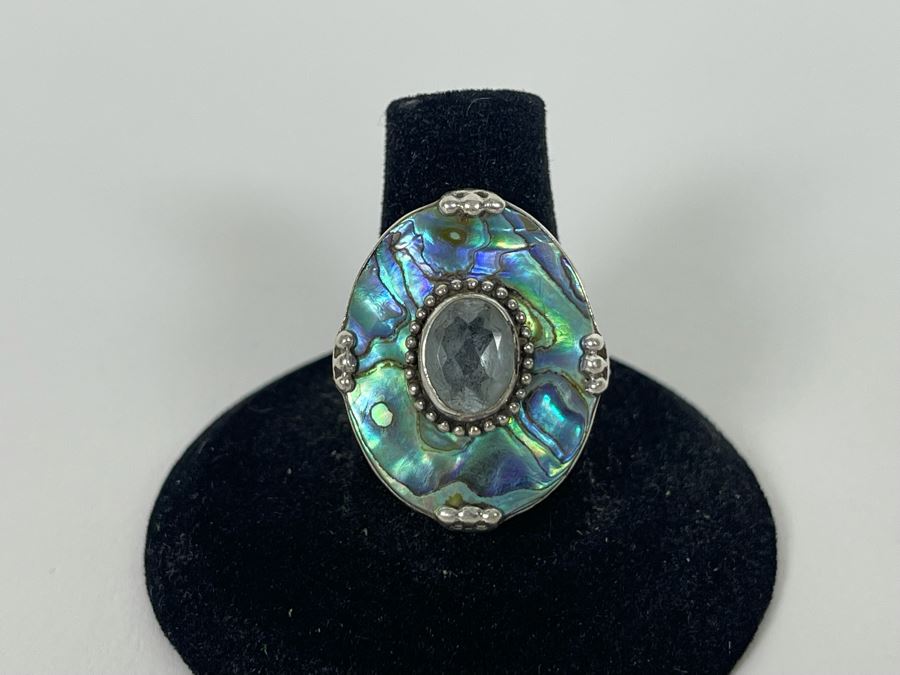 Sterling Silver Aquamarine Ring By 'Merav' Size 8.5 7.9g [Photo 6]