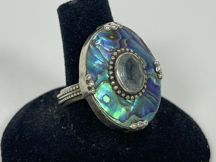 Sterling Silver Aquamarine Ring By 'Merav' Size 8.5 7.9g [Photo 3]