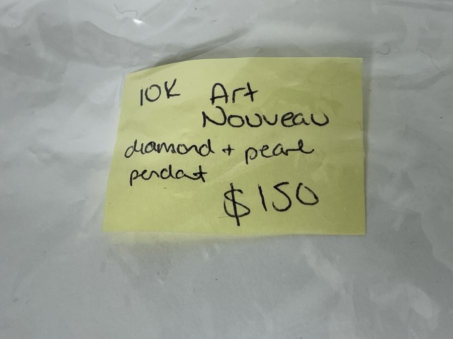 10K Gold Art Nouveau Diamond Pearl Pendant With 10K Gold 18' Chain Necklace 3.5g [Photo 10]