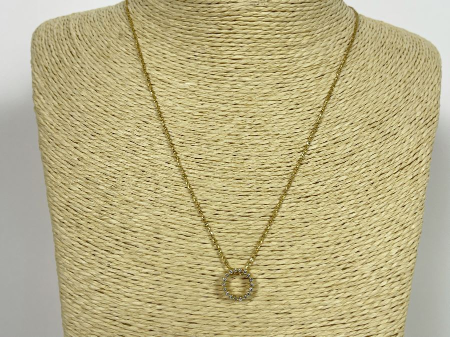 14K Gold Diamond Pendant With 14K Gold 18' Chain Necklace 2.3g [Photo 2]