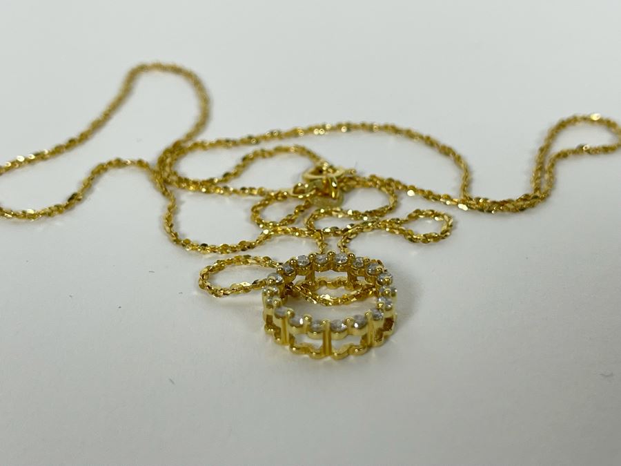 14K Gold Diamond Pendant With 14K Gold 18' Chain Necklace 2.3g [Photo 6]