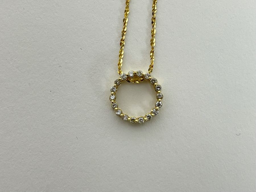 14K Gold Diamond Pendant With 14K Gold 18' Chain Necklace 2.3g [Photo 4]