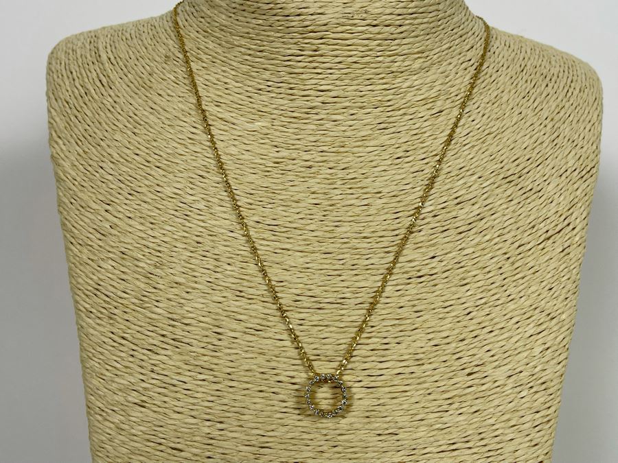 14K Gold Diamond Pendant With 14K Gold 18' Chain Necklace 2.3g [Photo 9]