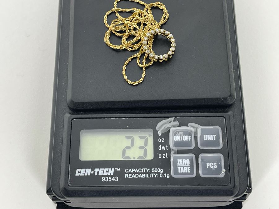 14K Gold Diamond Pendant With 14K Gold 18' Chain Necklace 2.3g [Photo 13]