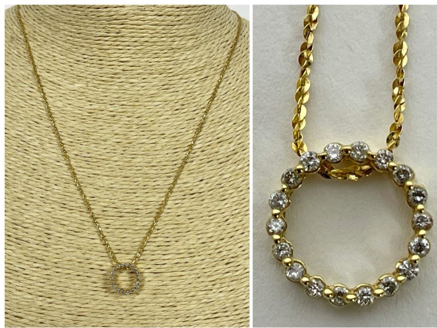 14K Gold Diamond Pendant With 14K Gold 18' Chain Necklace 2.3g [Photo 1]
